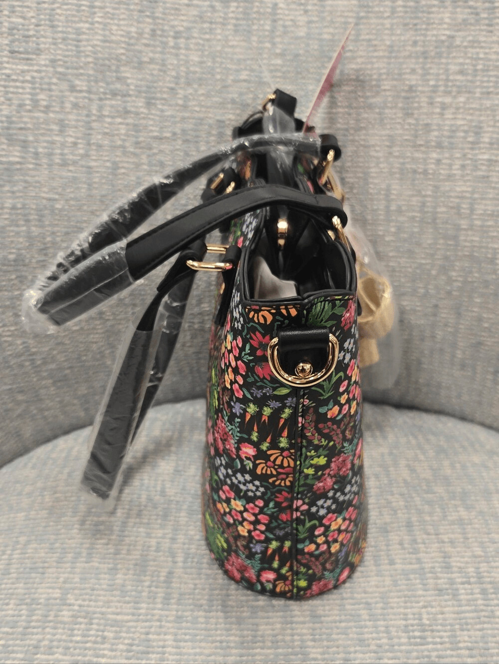 Betsey Johnson Black Floral Mini Tote Handbag