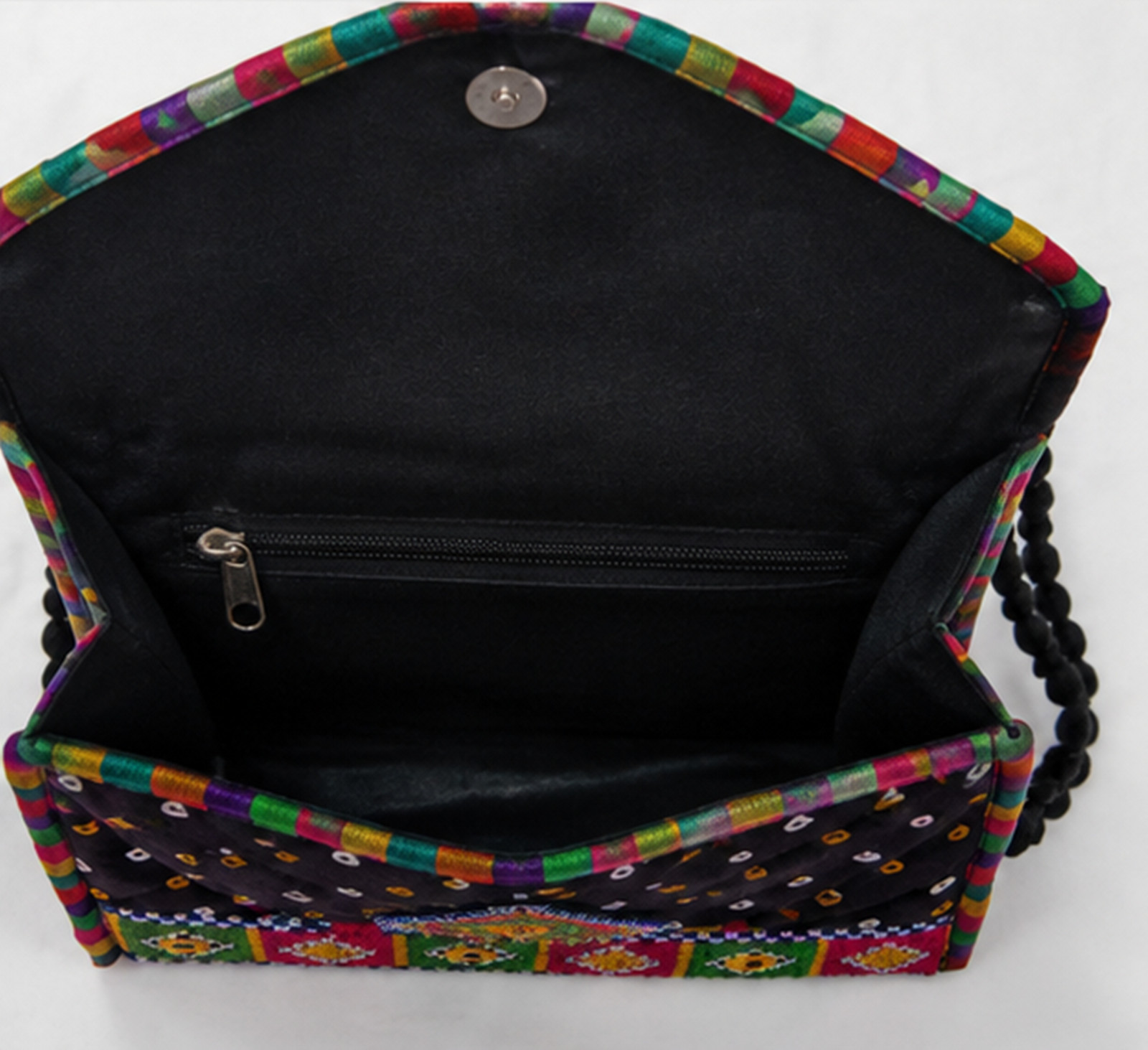 Handmade Black Embroidered Clutch Bag, Ethnic Boho Crossbody Purse