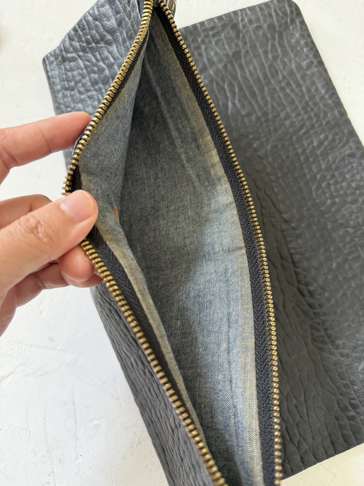 CLARE V. VIVIER Black Textured Leather Foldover Clutch Bag