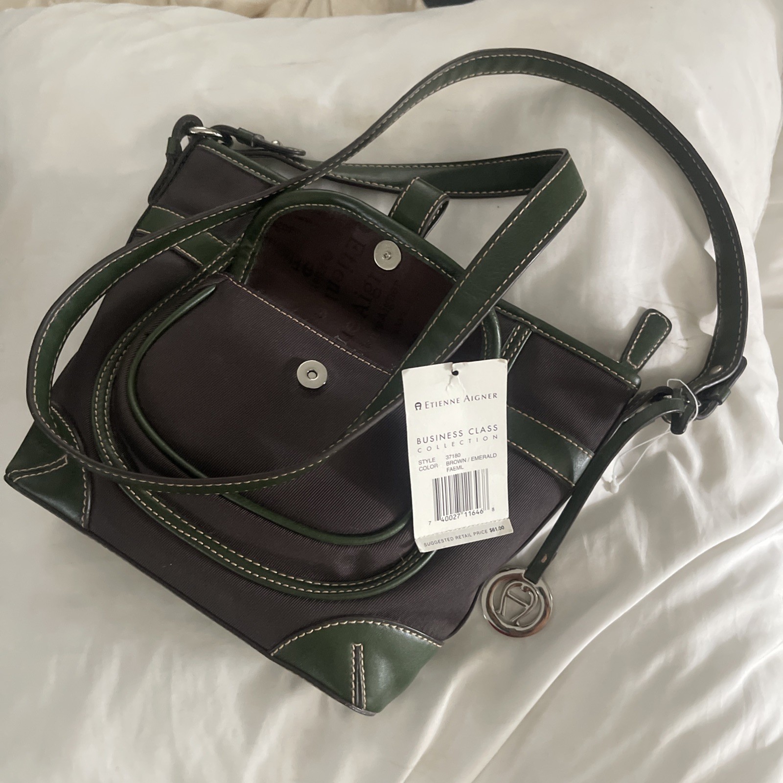 Etienne Aigner Women’s Shoulder Bag Green Brown Medium Leather Business Classic
