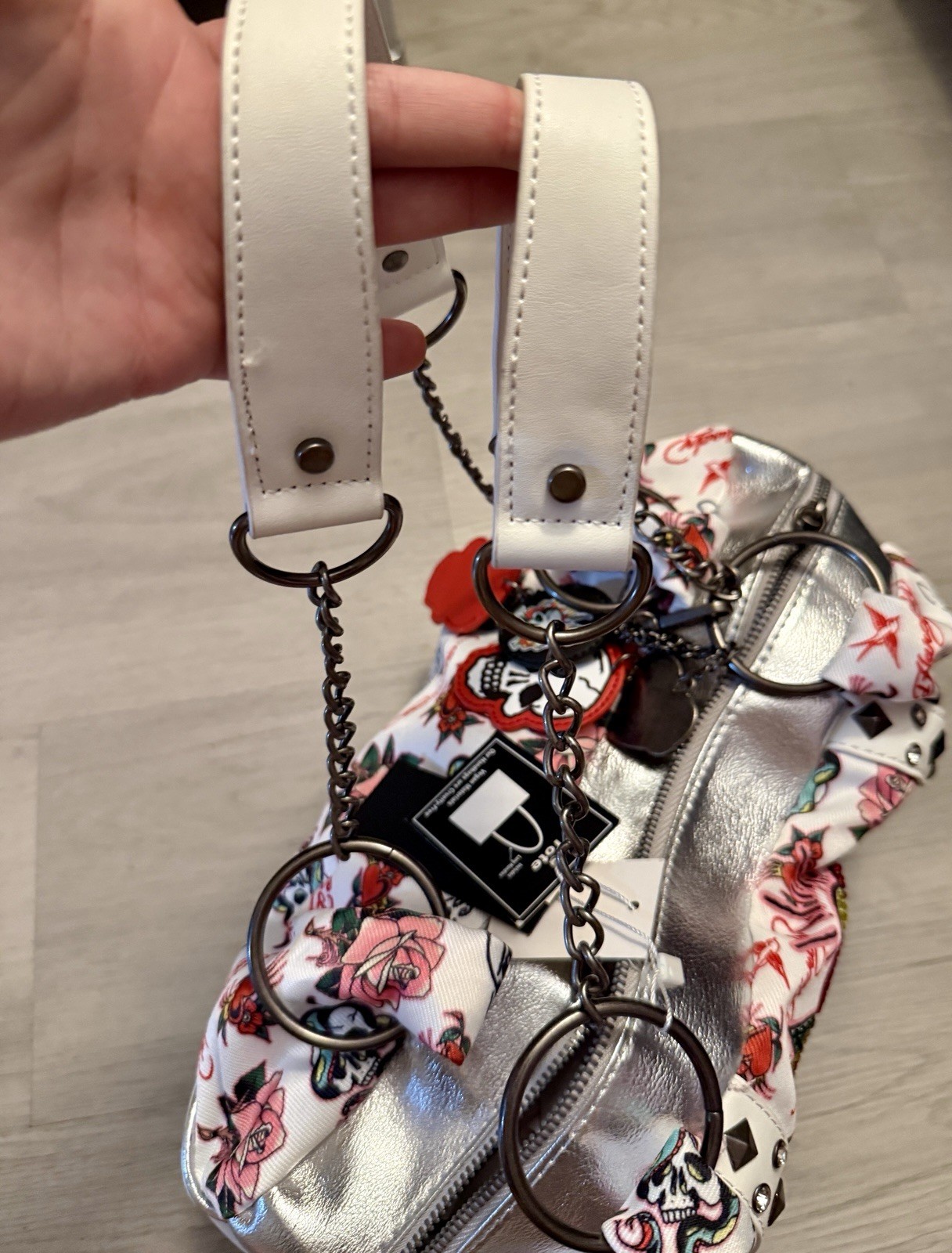Ed Hardy Studded Rhinestone Hearts Hobo Satchel Shoulder Bag~Roses~Charms~NWT