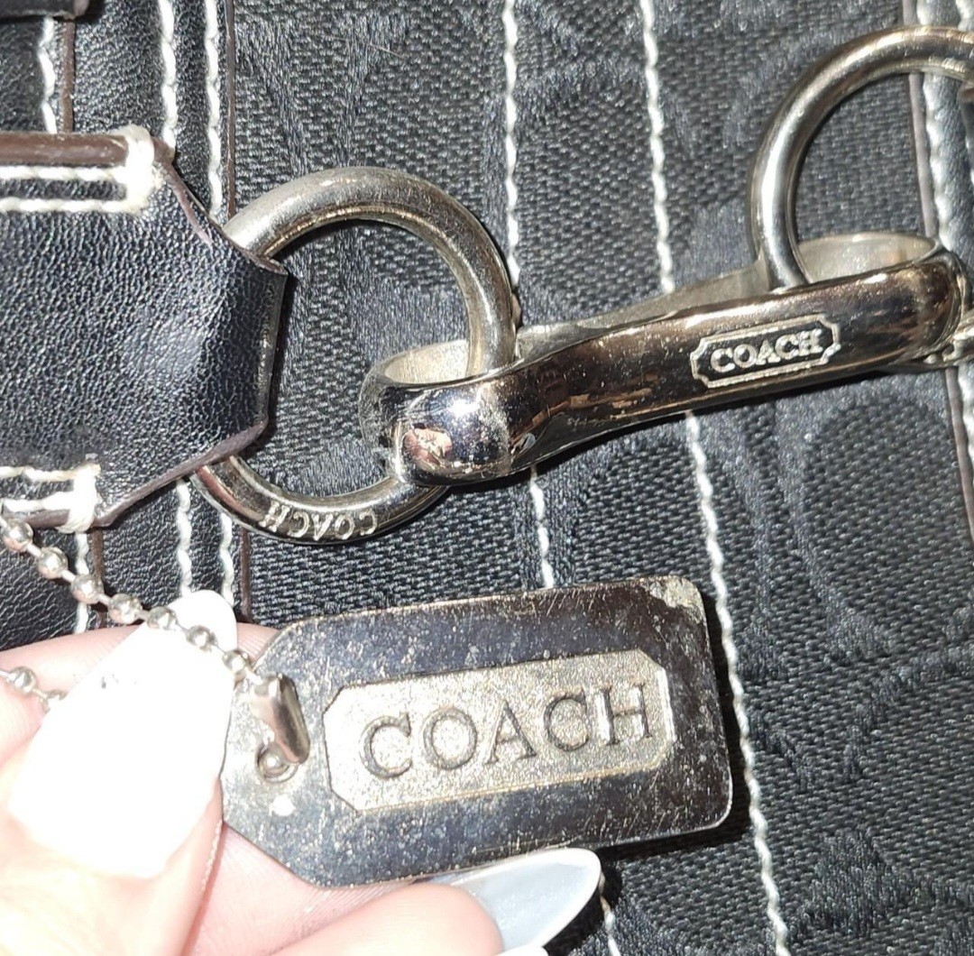 Coach Hamptons Carryall 10246 Black Signature Jacquard Leather Tote Shoulder Bag
