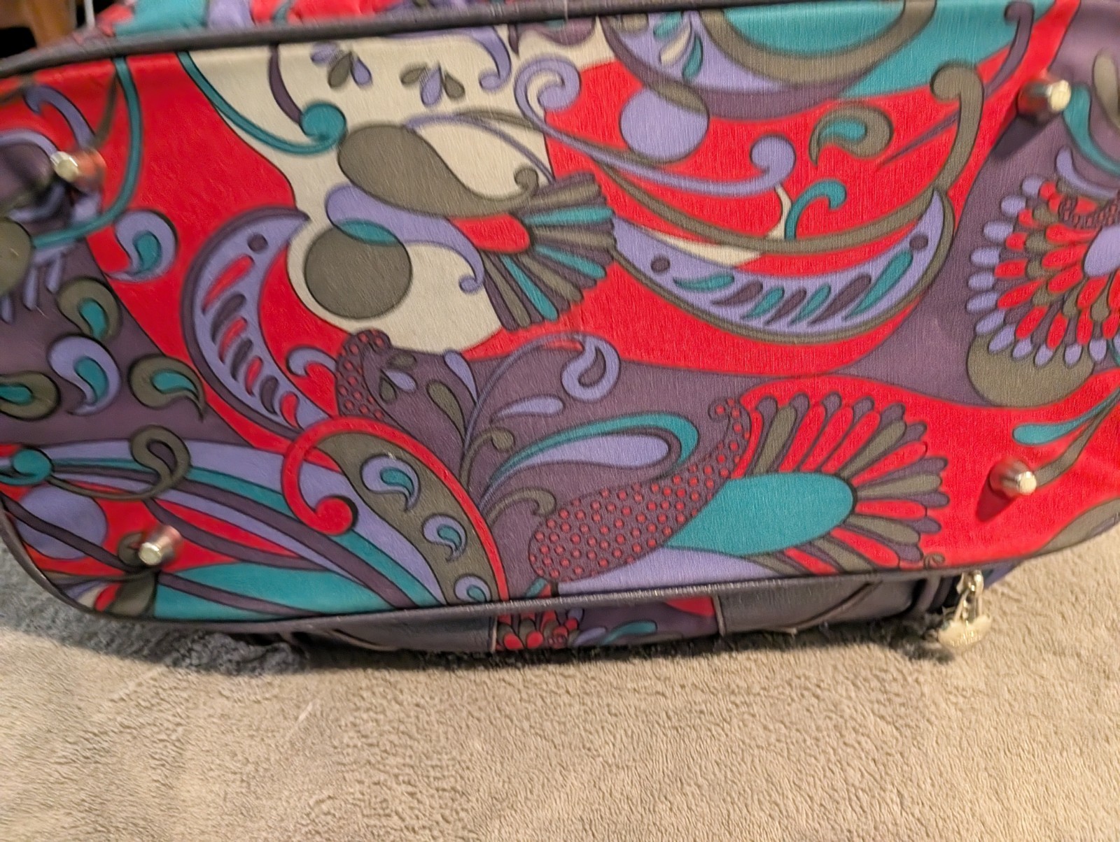 Kathy Van Zeeland Women’s Multicolor Red Paisley Satchel Zip Lined Pockets Strap