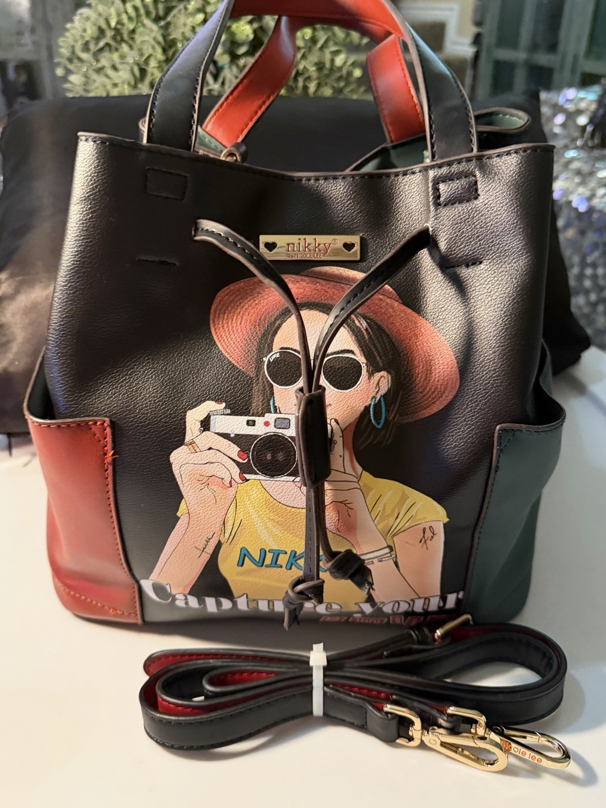 Nikky by Nicole Lee “Capture Your Smile” Drawstring Satchel Bucket Bag Crossbody